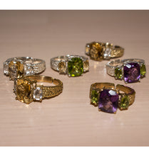 Load image into Gallery viewer, SOULMATE RING BRASS AMETHYST/PERIDOT.