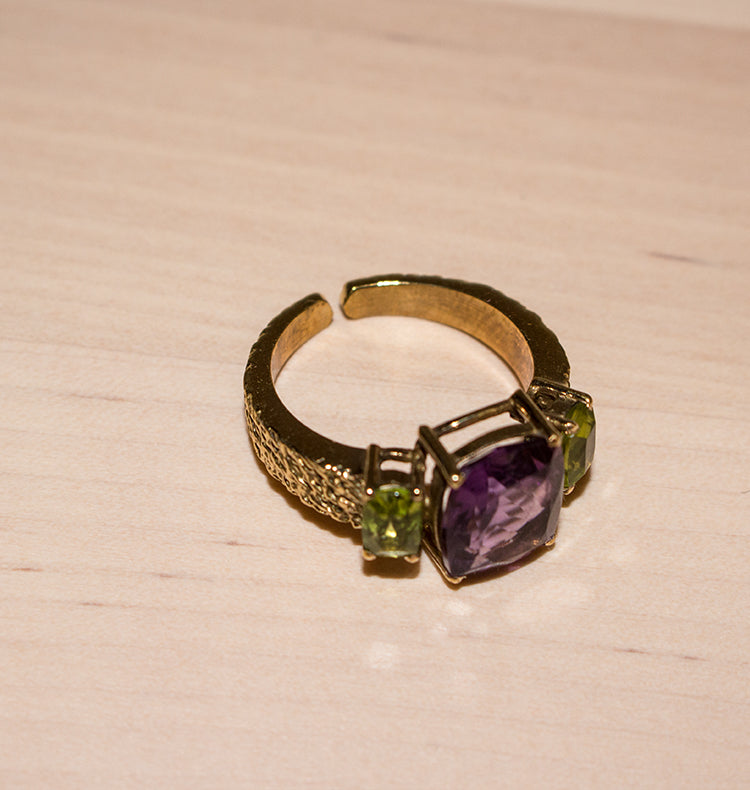 SOULMATE RING BRASS AMETHYST/PERIDOT.