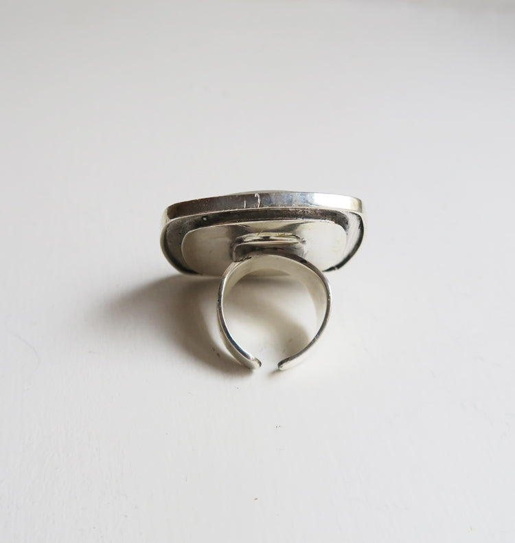 SQUARE - BROWN SILVER RING.
