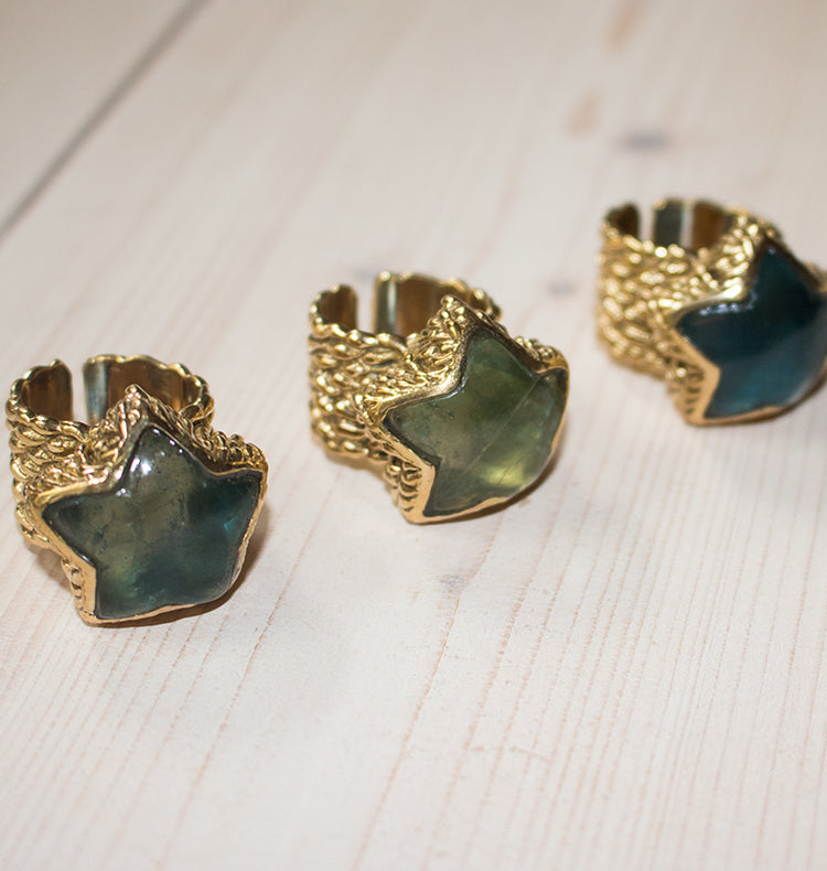URSA RING BRASS FLUORITE.