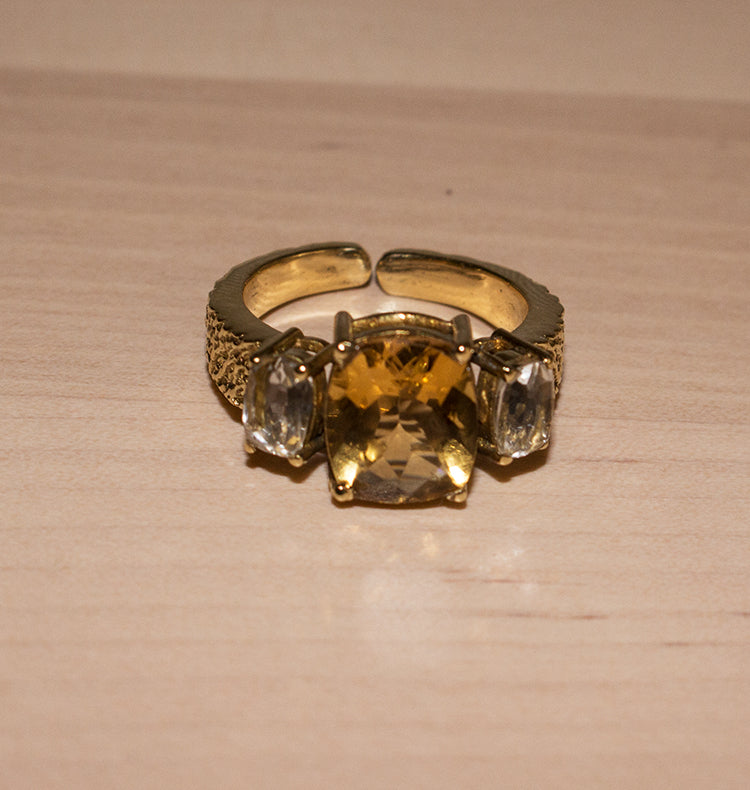 SOULMATE RING BRASS CITRINE/CRYSTAL.