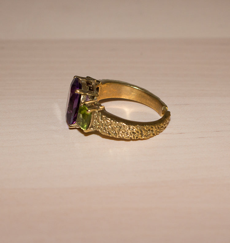 SOULMATE RING BRASS AMETHYST/PERIDOT.