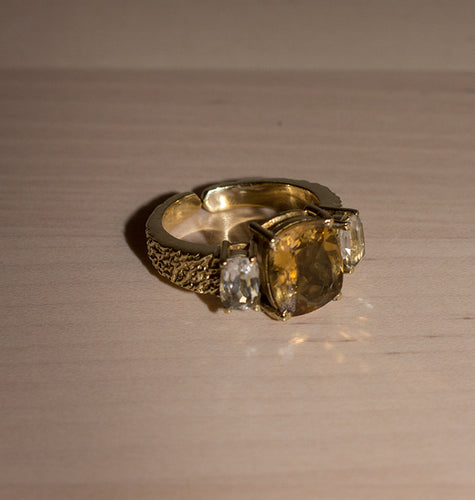 SOULMATE RING BRASS CITRINE/CRYSTAL.