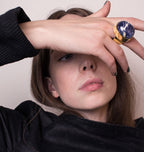 COCKTAIL BLUE LAGOON RING BRASS.